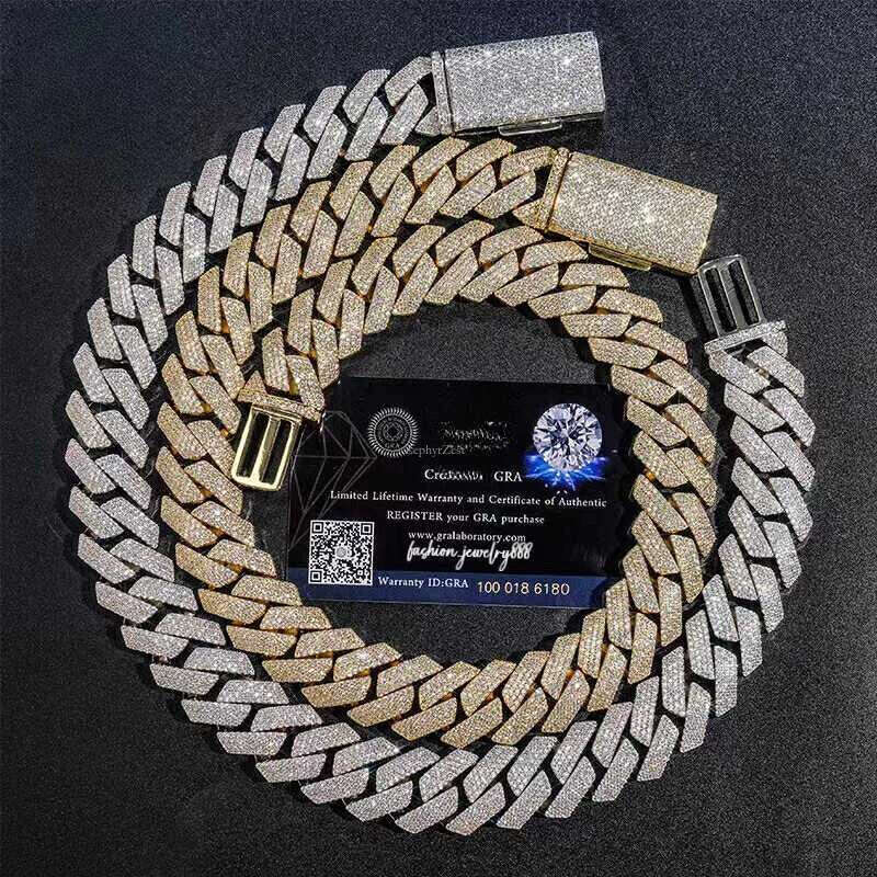 moissanite necklace cuban k chain 20mm 4 row full dia ice out vvs pass dias tester stainless steel plating hiphop men's jewelry bracelet necklace