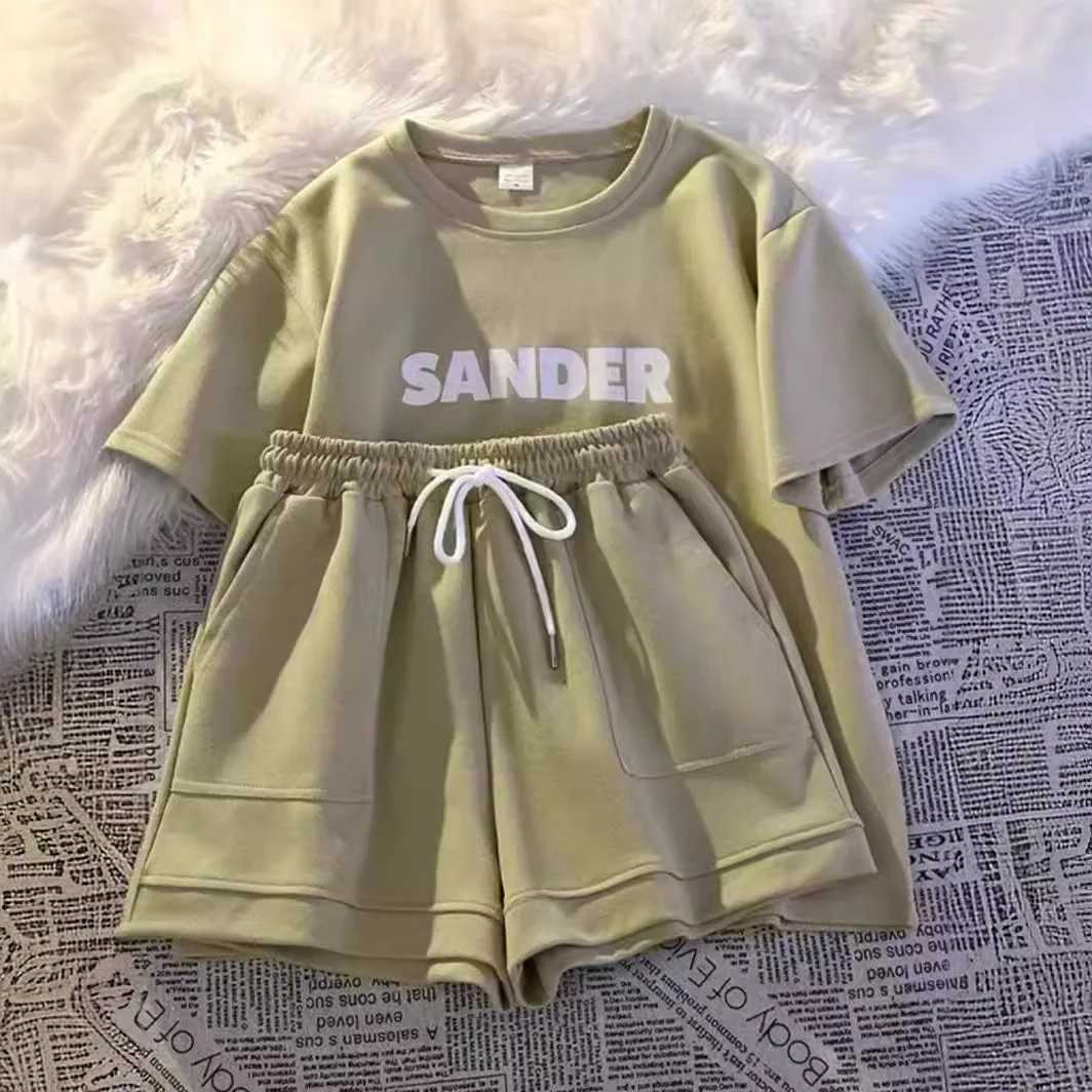 Summer childrens clothing set letter printed short sleeved T-shirt and shorts 2-piece set childrens topT250327