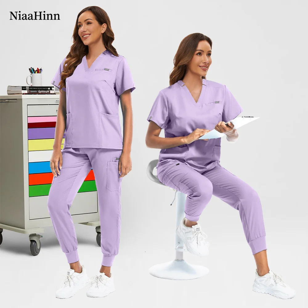 Short sleeved dental uniform beauty salon spa workwear womens health nurse scrub top doctor 250326