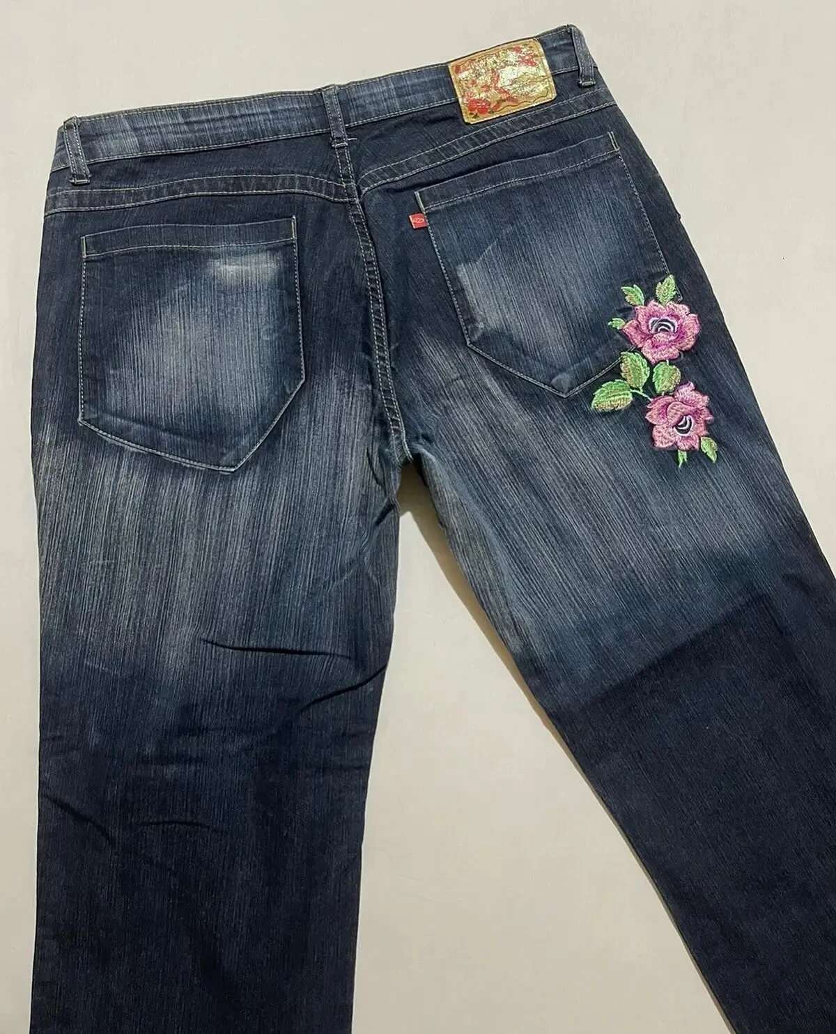 Classic Washed Solid Baggy High Street Pocket Embroidery Wer Design Wide Leg Pants Y2k Fashionable Flare Jeans