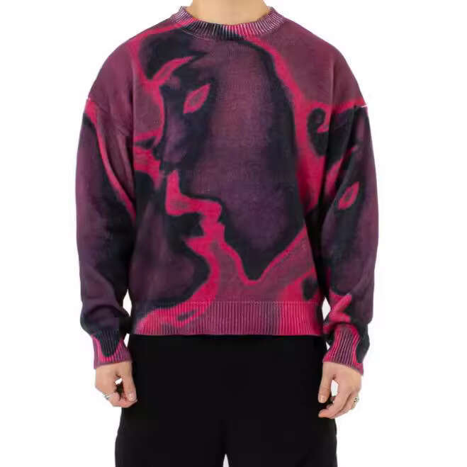 Spring new cartoon Harajuku printed knit for both men and women, Y2K loose fit sweater gift for man