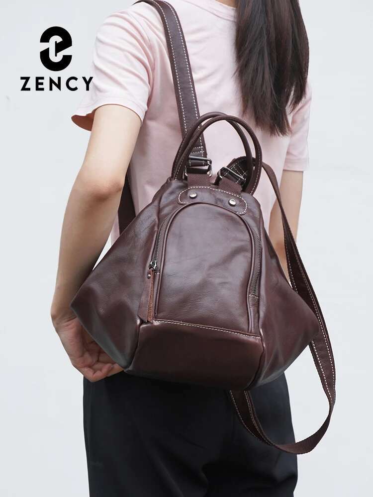 Zency Genuine Leather Women's Backpack Knapsack 2024 Designer Shoulder Rucksack For Travel Large Capacity Bag