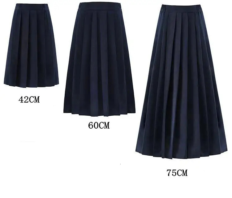 Elastic waist Japanese student girl school uniform solid color set pleated skiing shortmediumlong high dress 250326