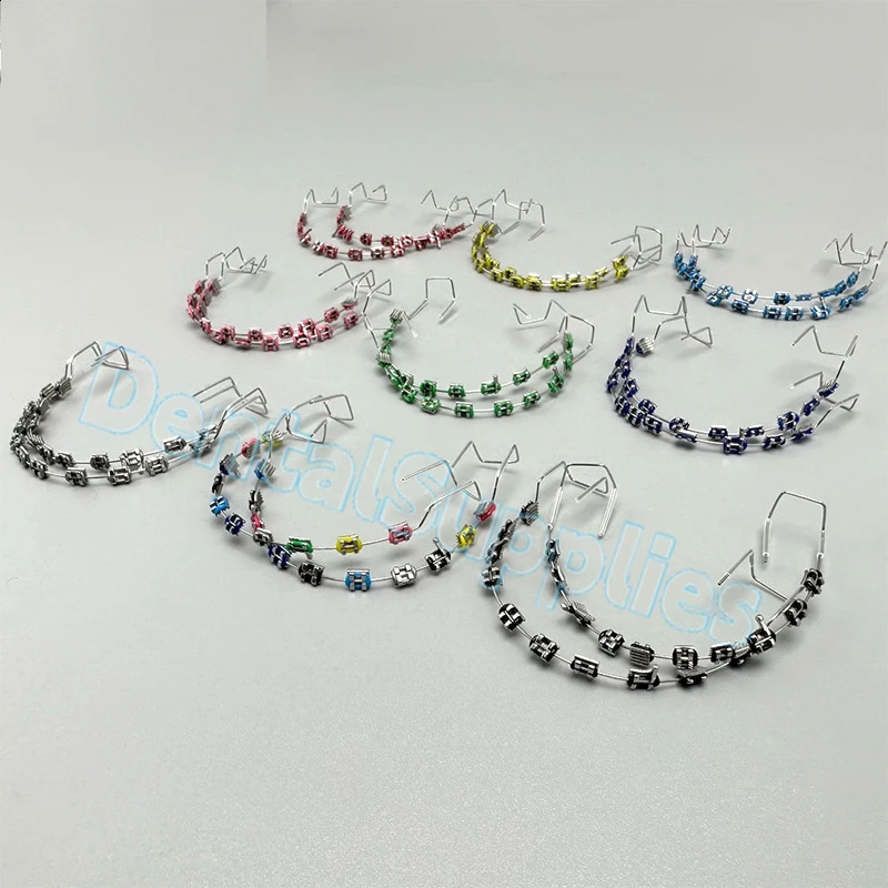 1Pair Dental Fake Braces Decorations Colorful Brackets with Hook Teeth Temporary Metal Wires Orthodontic Ligature Ties Dentistry 250327