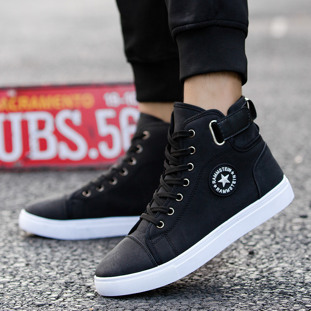 designer shoes new Men's high-top round-logo canvas shoes, Korean style spring versatile sneakers for student couples