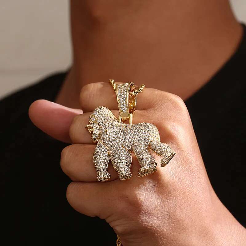Mens Animal Gorilla Pendant Necklace Fashionable Hip-Hop Punk Rock Animal Jewelry Fashionable