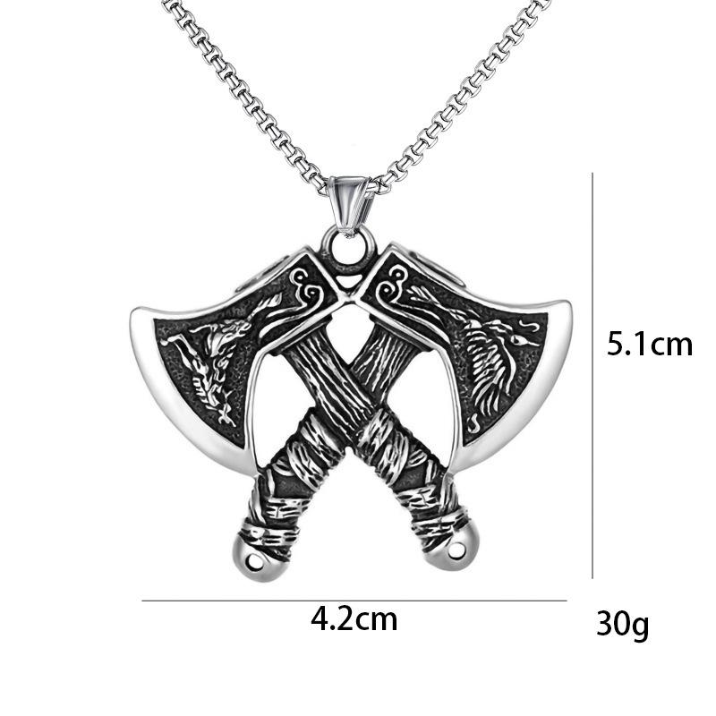 60cm Vintage Nordic Viking Axe Titanium Steel Necklace