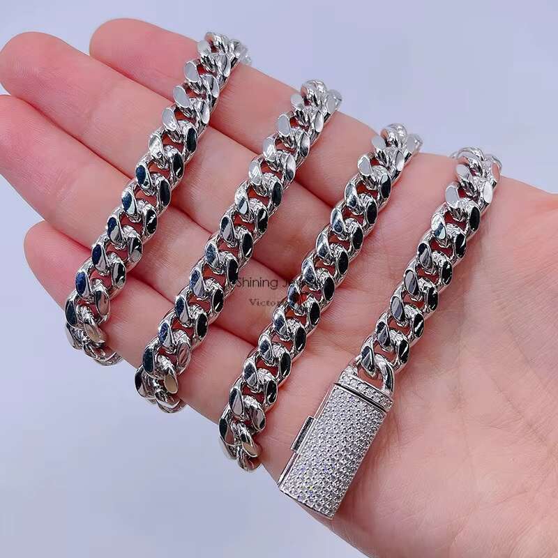 Droipshipping Ready to Ship Moissanite Clasp Lock Miami Thick 8MM Silver Cuban Chain