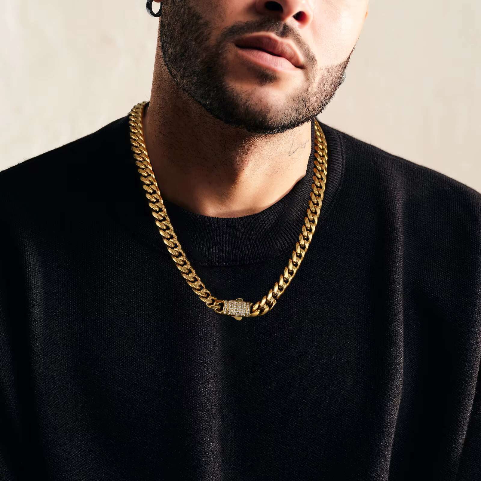 Solid 18K Gold Plated 12mm Miami Italian Cuban Necklace 5A CZ Hip Hop Jewelry Women Stainless Steel Cuban Link Chain Men Alxeyb