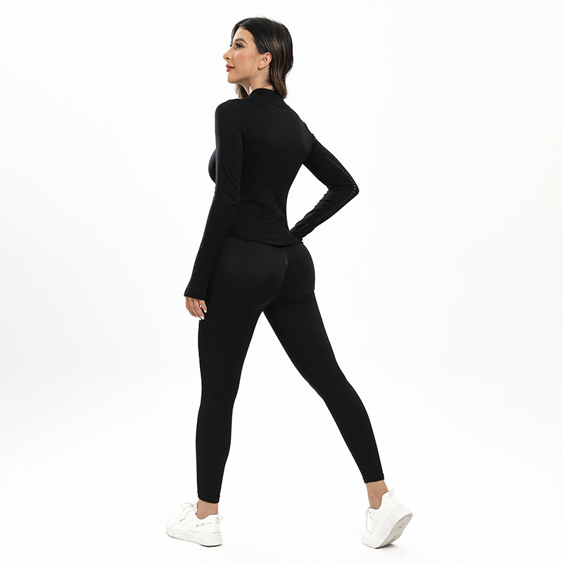 Hollow Out Long Sleeved Jacket, Women's Sports Fitness Round Neck Zipper, Autumn And Winter New High-End Yoga Suit