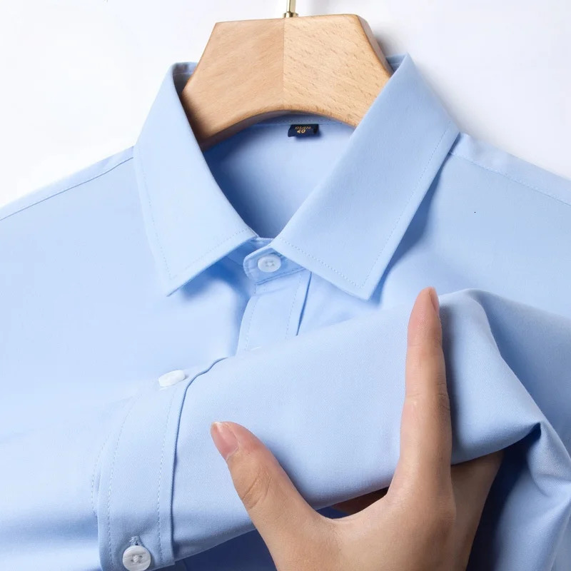 wrinkle resistant mens shirt long sleeved dress suitable for slim fit social business white blue office S4XL 250326