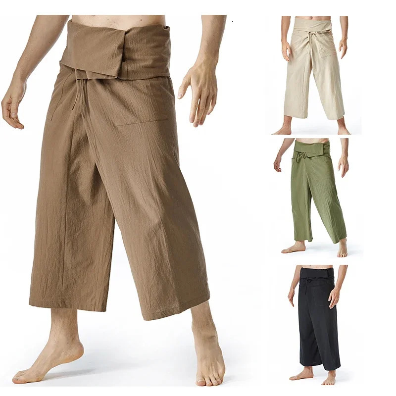 Summer Daily Thai Fisherman Linen Pants Mens Loose Yoga Pirate Harem Bag Tights Socks Family Clothes Quick Drying Trousers 250327
