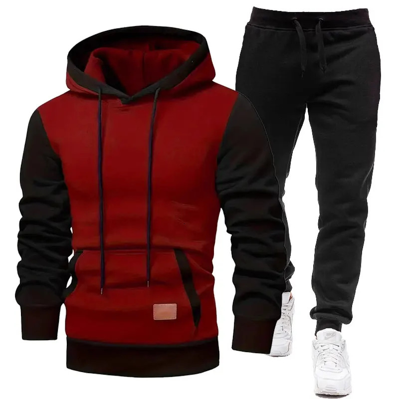 SpringSummer Mens Sportswear Wool Lined Hooded SweatshirtSweatpants 2 sets Leather Label ed Wear 250327