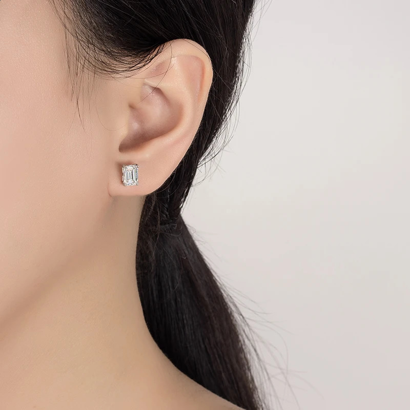 PERFANY 2CT Emerald/Radiation Cut Earrings for Women S925 Pure Silver Rectangular Laboratory Diamond Wedding Jewelry 250318