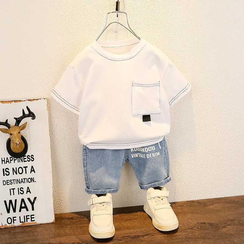 1-5 year new fashion summer baby clothing set childrens cotton shirt pants 2 pieces/set childrens baby clothing childrens track and field clothingT250