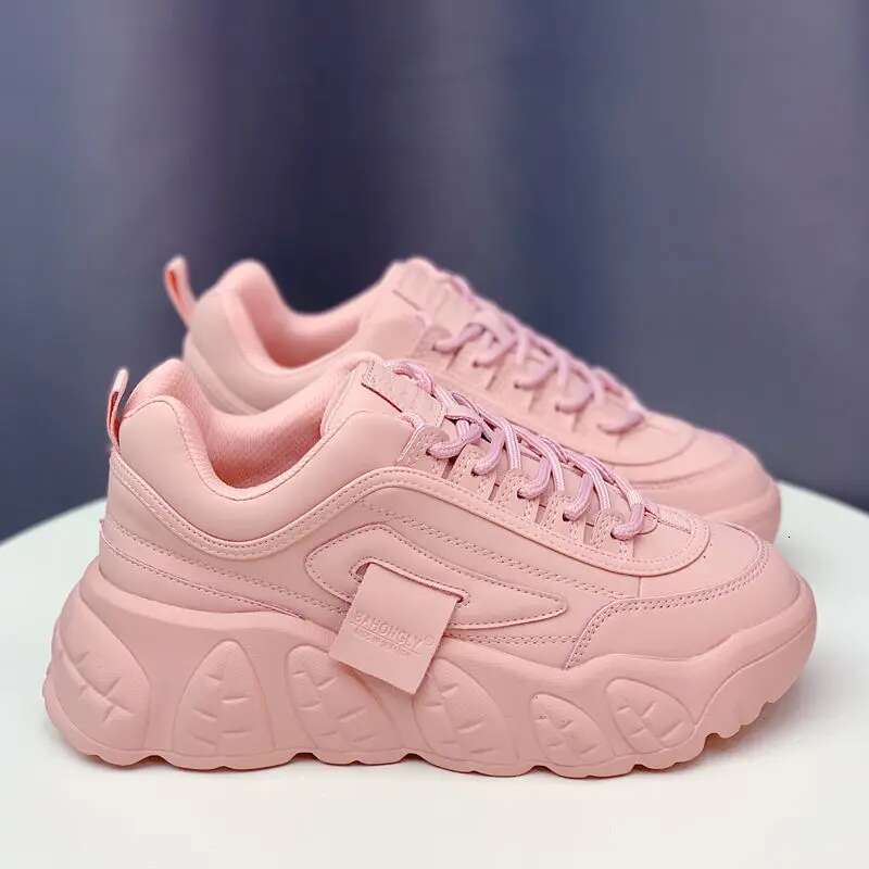 Chunky Sneakers Women Purple Platform Thick Bottom Leather Lace Up White Spring Casual Shoes
