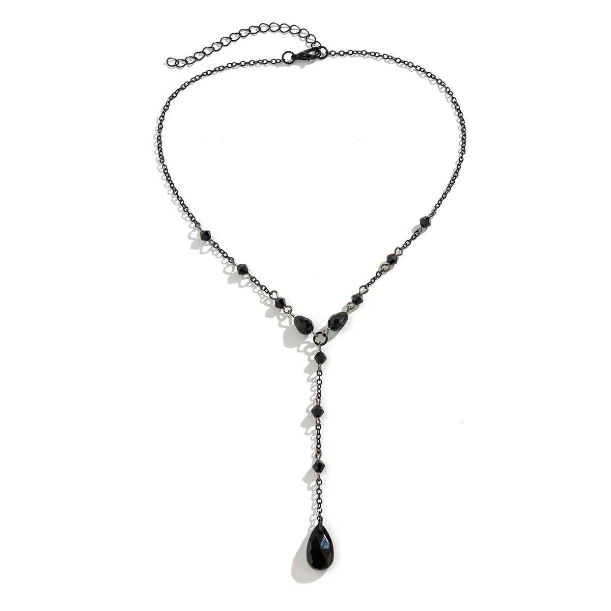 Gothic Black Water Drop Crystal Chest Chain Necklace Womens Retro Sexy Link Y2K Halloween Jewelry Accessories 250325