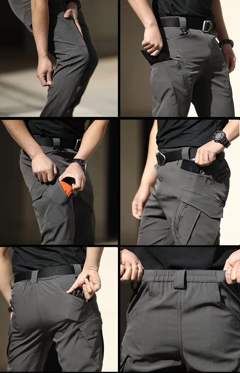 Mens Spring Autumn Tactical Cargo Elastic Pants Combat Trekking Hiking Camping Climbing Run Sport Cycling Work Outdoor Trousers 250317