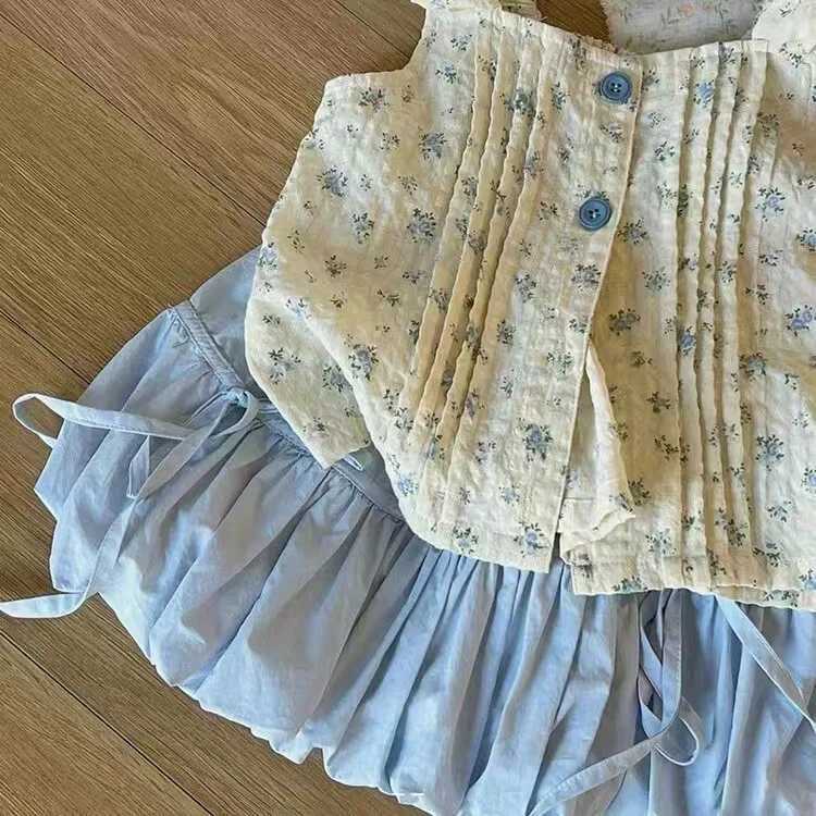 Girls Summer Clothing Set 2025 New Childrens Fashion Flower Printed Tank Top+Girls Shorts Baby Fashion Two Piece SetT250327
