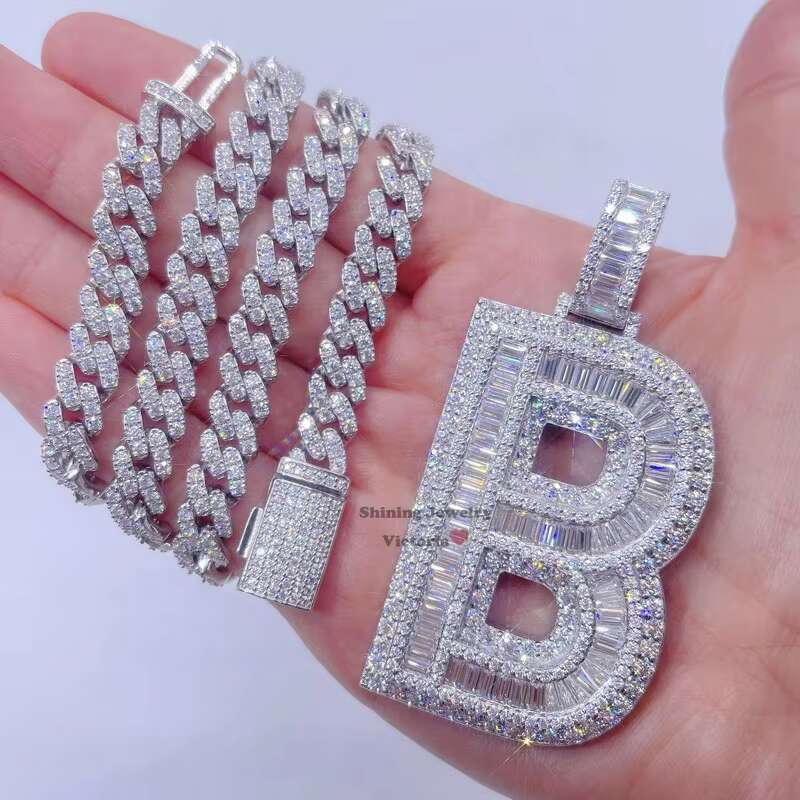 Hip Hop Iced Out Vvs Diamond Letter Initial Name Letter B Custom Moissanite Pendant