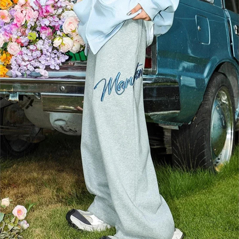 American Fashion Letter Hip Hop Wide Leg Pants Mens Y2K Street Clothing Bag Straight Hombre Gym Sports 250327