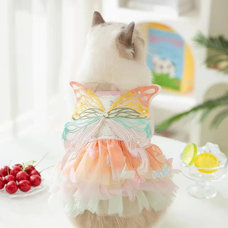 Pet Clothes Cat Puppy Princess Dress Striped Plaid Dresses with Bow for Cats Summer Kitten Dog Sphynx Clothing 250326