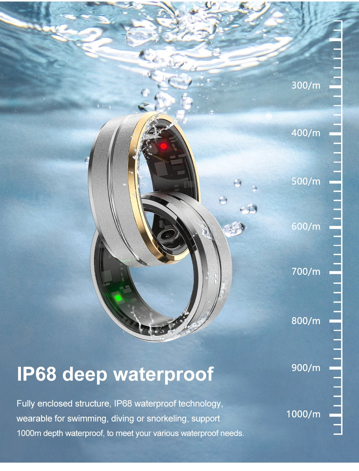 Male and Female Heart Rate and Blood Oxygen Monitoring Multi sport Mode IP68 Waterproof Smart Ring Charging Box 250322