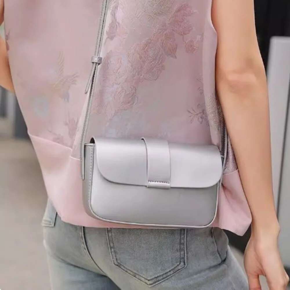 2024 New Spring Ins Chic NAPPA Cowhide Leather Women Crossbody Small Korean Style Simple Shoulder Bag Beige Purse