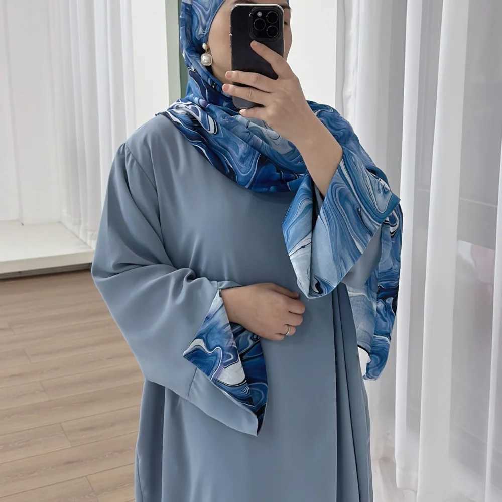 Oem new Abaya watercolor marble tie dye printing high-end Islamic Abaya set Islamic clothing Abaya Muslim womens clothing X250327