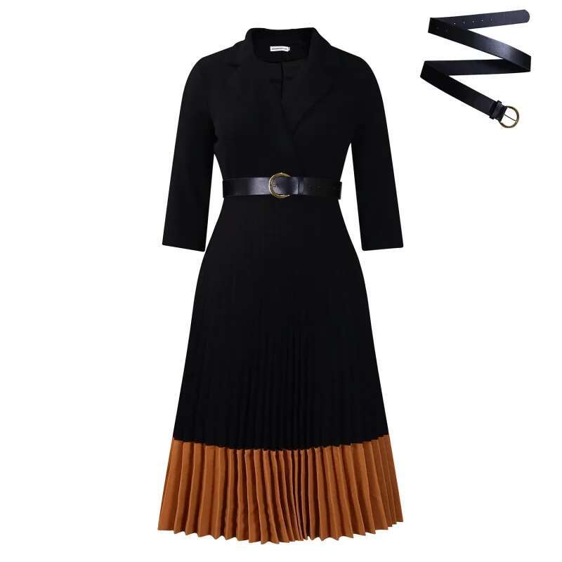 Dongdumaoyi Herfst Winter Mode Dames Blazer Kraag Elegante OL Geplooide Jurk Chique En Verfijnde Kantoorstijl WD