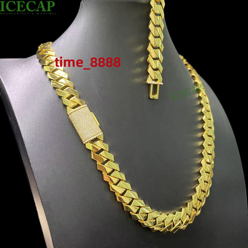 Hip Hop Iced Out Vvs Moissanite Clasp Custom 15mm S925 Sterling Silver Fine Jewelry Chain 18k Gold Plated Plain Chain Necklace