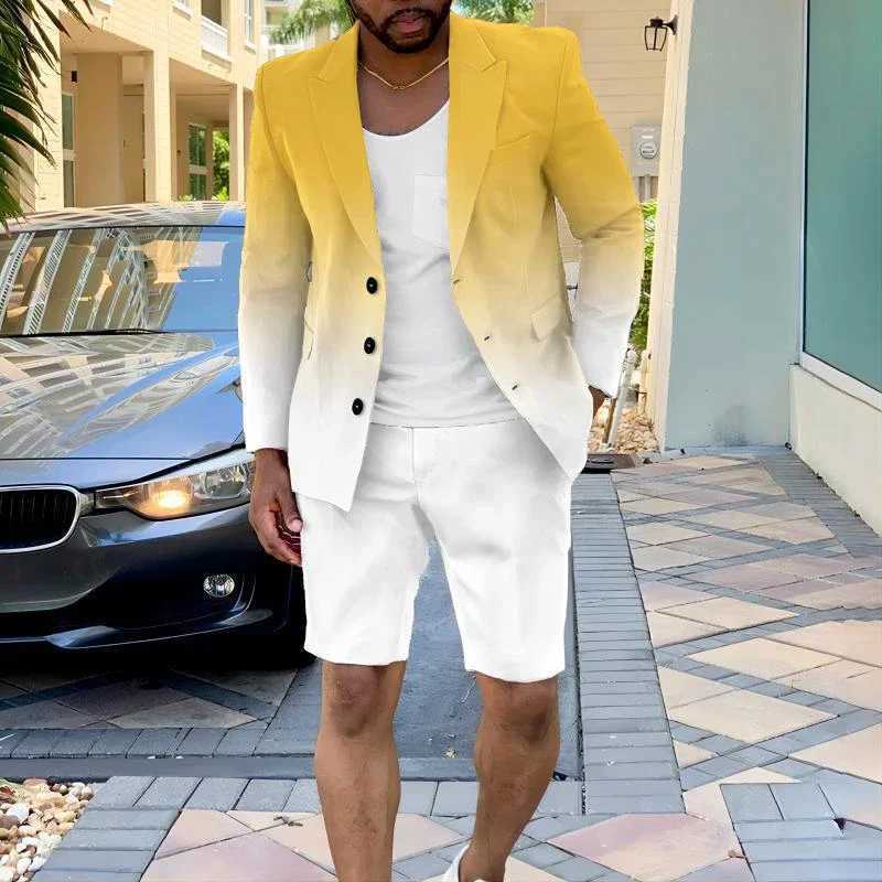 Mens Summer Single Chest Set 2023 Mens Business Office Shorts Set Fashion Casual Long Sleeve Two Piece SetXJ250326