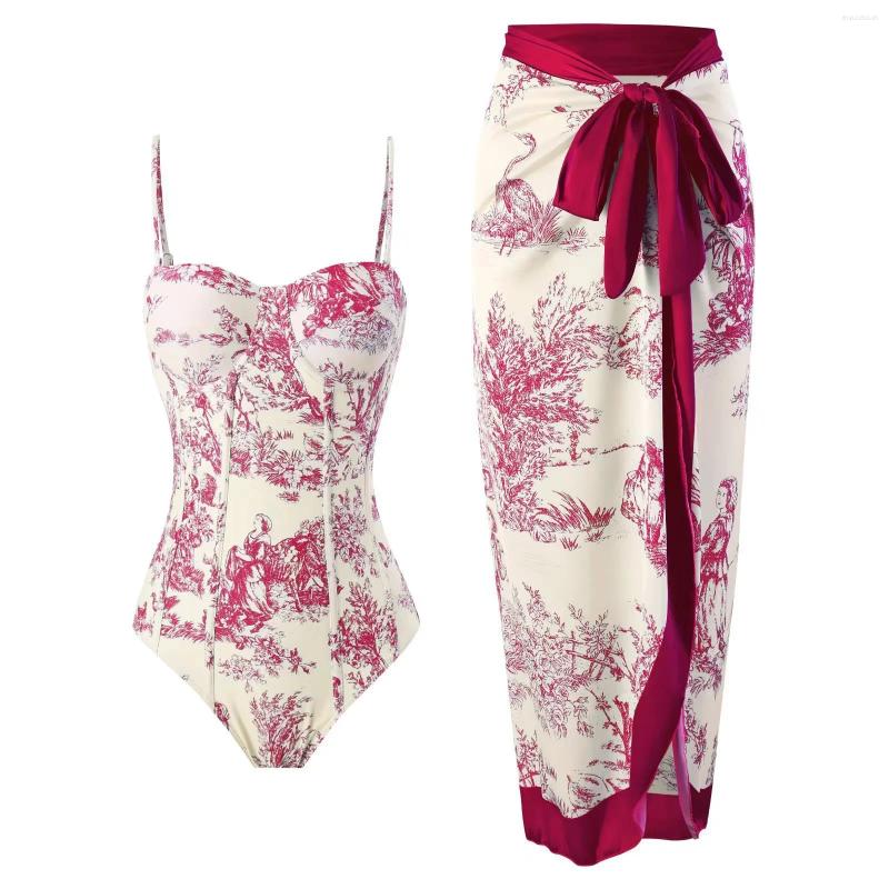 One Piece Swimsuit Women's Tight And Slimming Retro Tie Up Sunscreen Long Skirt Two Set