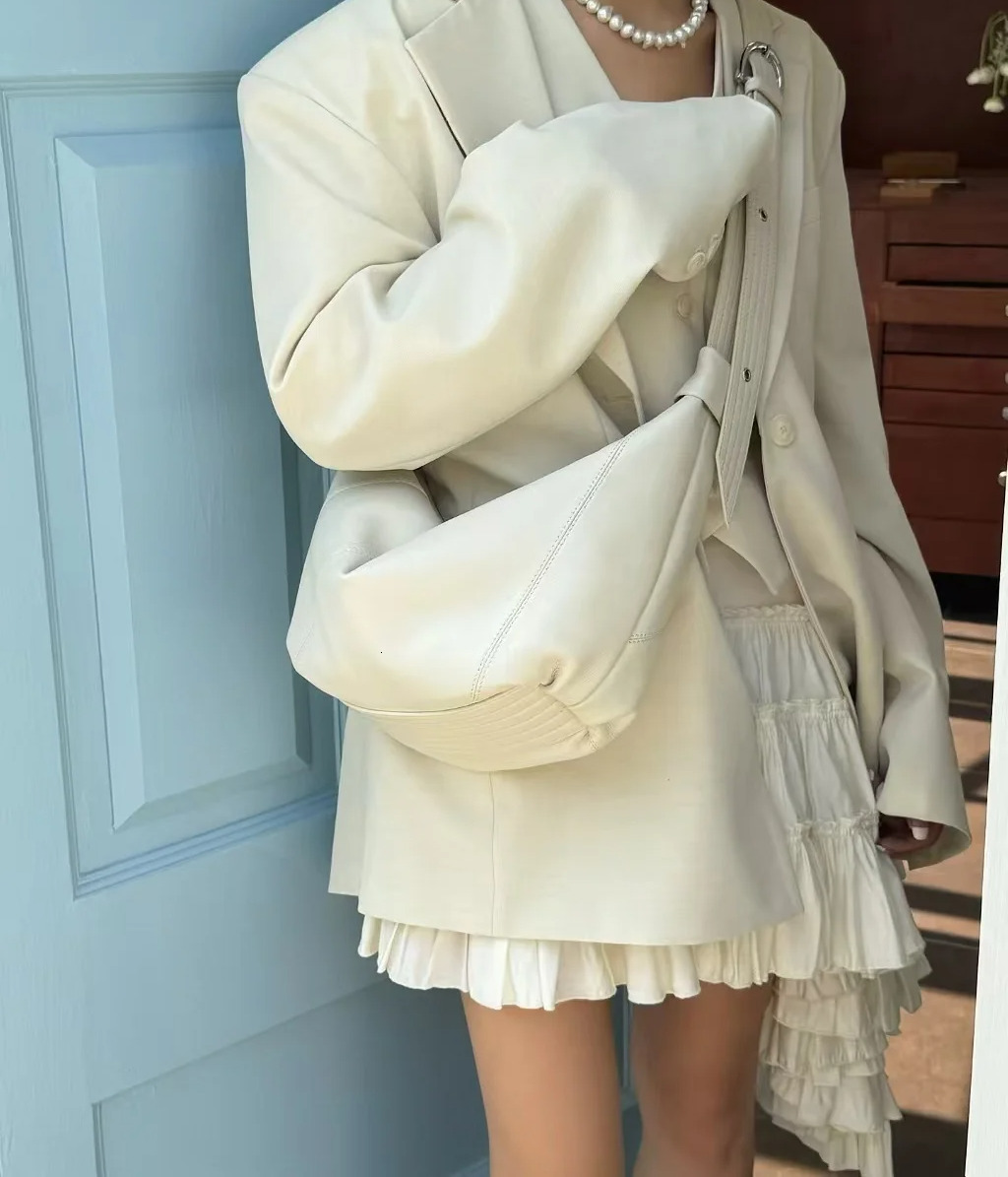 New Classic Casual Beige Color Lamb Skin Hobo Tote Soft 100% Real Leather Sheepskin Women Shoulder Bag Leisure Handbag