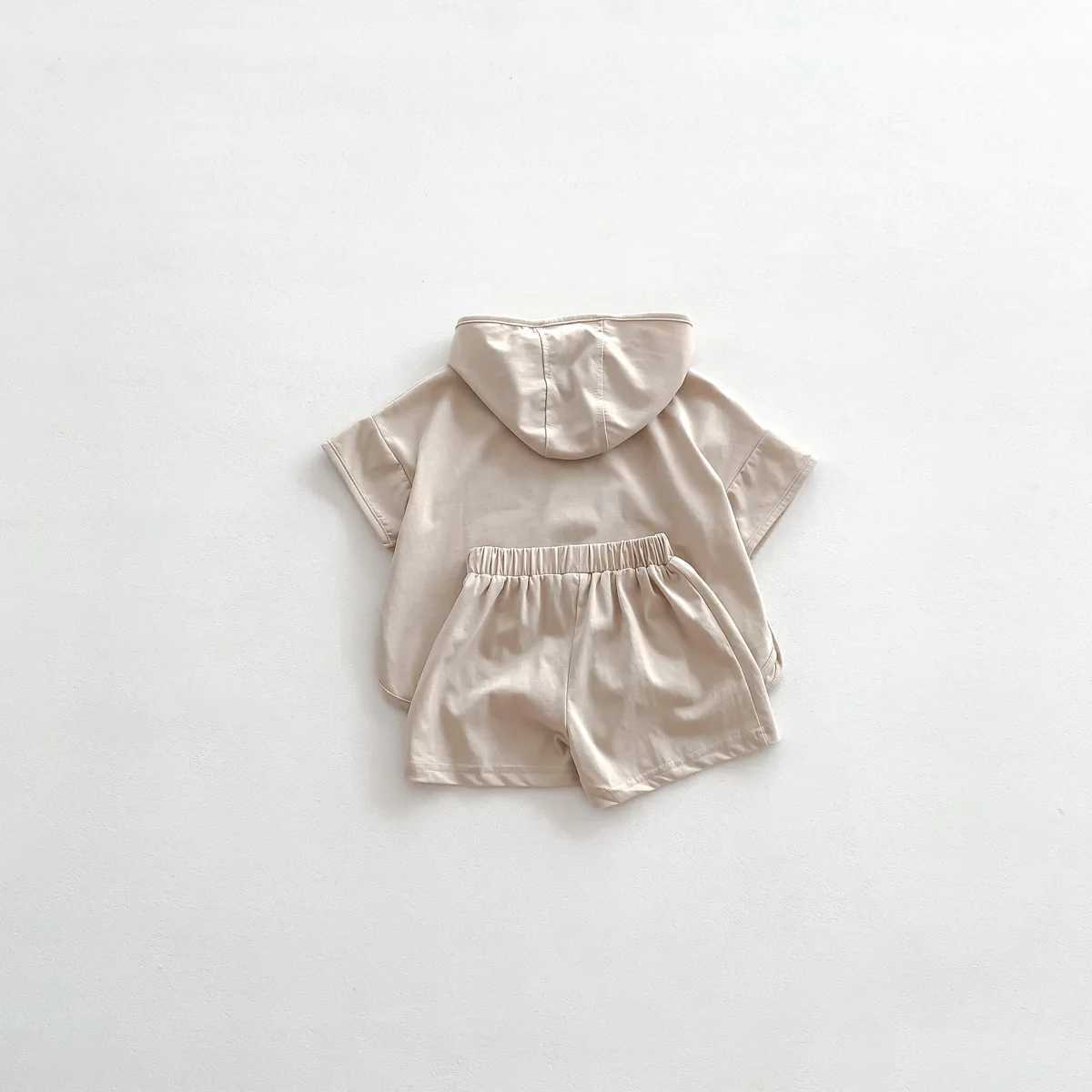Summer childrens letter printing clothing set short sleeved hooded T-shirt+short sleeved two-piece setT250327