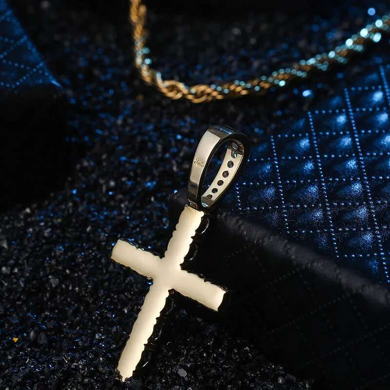 S925 Sterling Silver Prong Setting moissanite Stone Bling Ice Out Cross Pendants Necklaces Women Men Hip Hop Rapper Jewelry