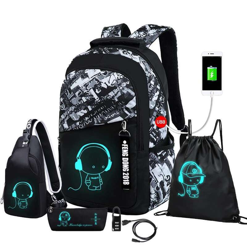 New School Backpack For Boy Girls Anime Cartoon Luminous Children's Bags Anti-Theft Bookbag Daypack Shoulder Rucksack Laptop Bag