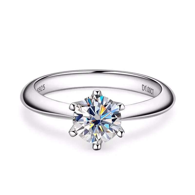 Pure 925 Sterling Silver 1 Carat D Color Moissanite Wedding Rings For Women2024 Trendy Jewelry Silver Moissanite Eternity Ring