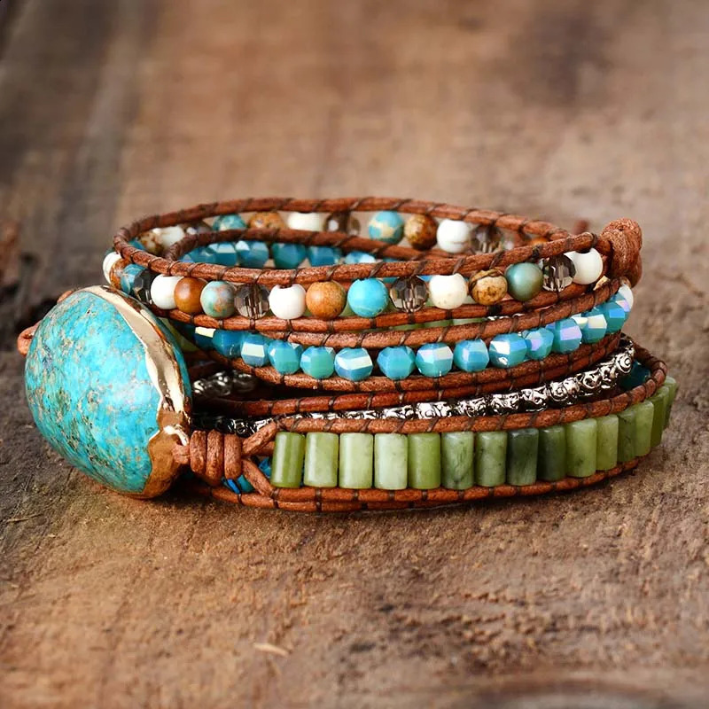 Spiritual Women Wrap Bracelets Natural Stones 5 Layers Leather Cuff Bangles Femme Bracelet Bohemian Gifts Dropship 250318