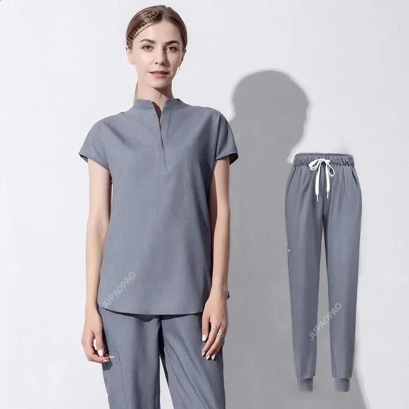 Fashion womens workwear frosted toppants uniform shirt short sleeved pet store doctor nurse nursing 250326