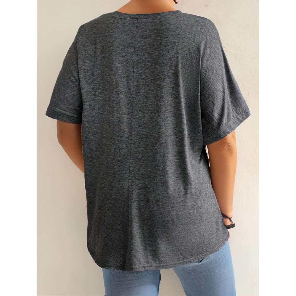 Women's V-neck short sleeved T-shirt, plus size, casual, front pocket, comfortable