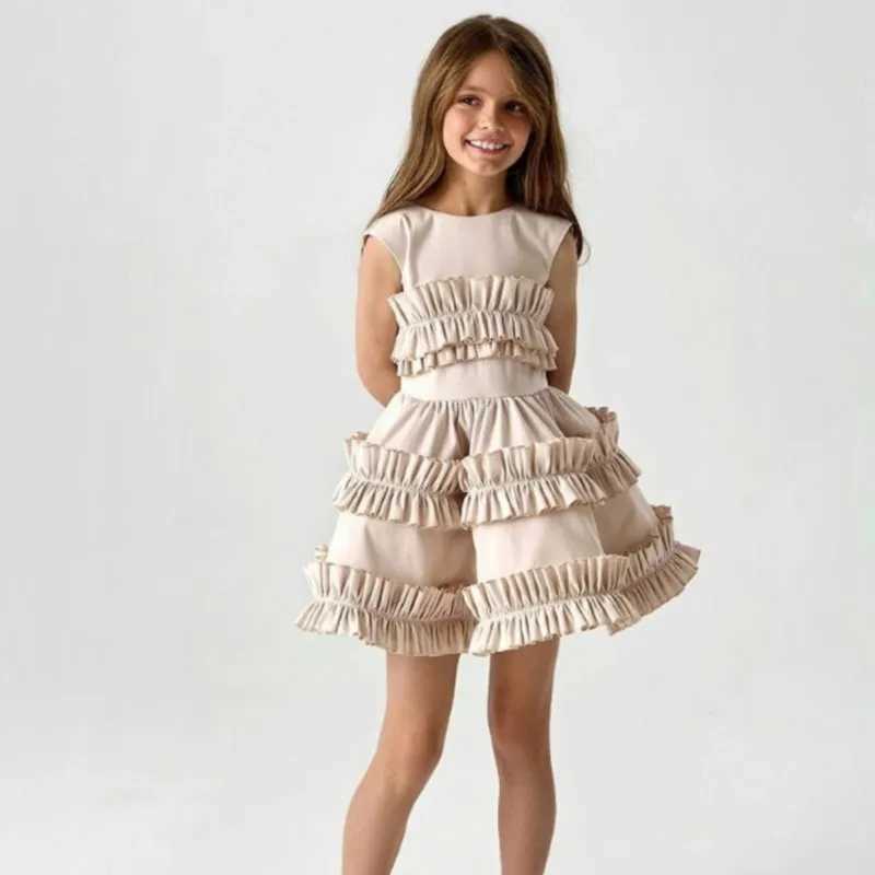Spring and summer 2025 girls dress linen weight loss backless cake lace childrens dress palace dress sleeveless childrens dress W250326