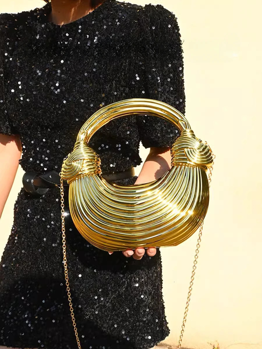 Gold and silver evening bag wallet handbag y ner shoulder round party wedding acrylic shiny clutch 250326