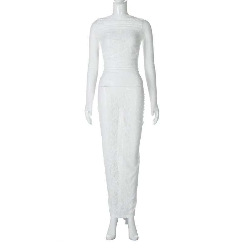 Dongdumaoyi Sexy Backless Kanten Bloemen Pure Slim Fit Bodycon Damesjurk Met Lange Mouwen C