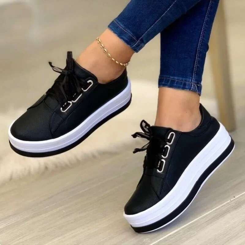 Women Ladies Fashion Ribbon Casual Vulcanized Lace Up Thick Sole Sneakers Women's Shoes