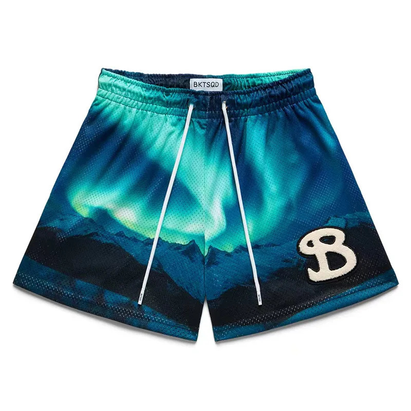 Summer fashion mens shorts BKTSQD Aurora Wind Net quick drying casual sports running quarter basketball pants 250322
