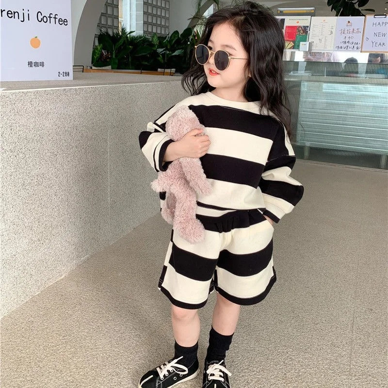 Baby Girl Boy Cotton Striped Clothes Set Hoodie and Shorts 2pcs Infant Toddler Child Tracksuit Spring Autumn Summer 1-7Y 250326