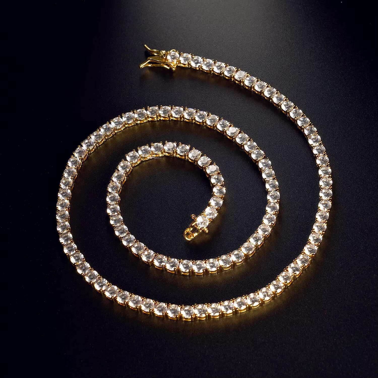 Juncheng Wholesale Custom Gold Plated Jewelry 3MM 4MM 5MM Men Women Iced Out Cubic Zirconia CZ Diamond Chain Tennis Necklace