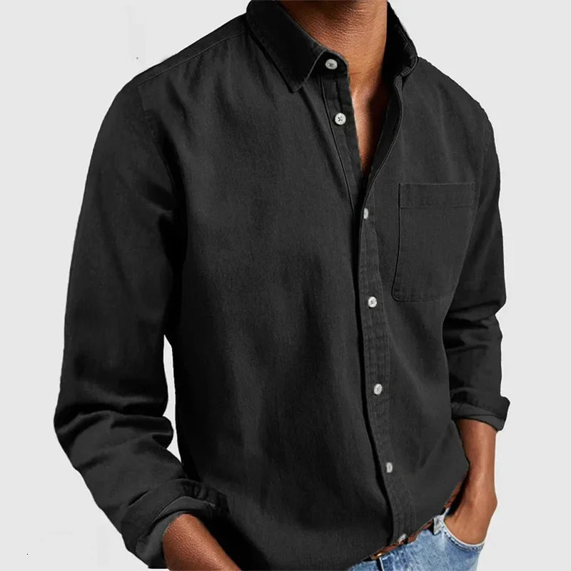 2025 spring mens long sleeved lapel clothing button up shirt imitating denim 250326