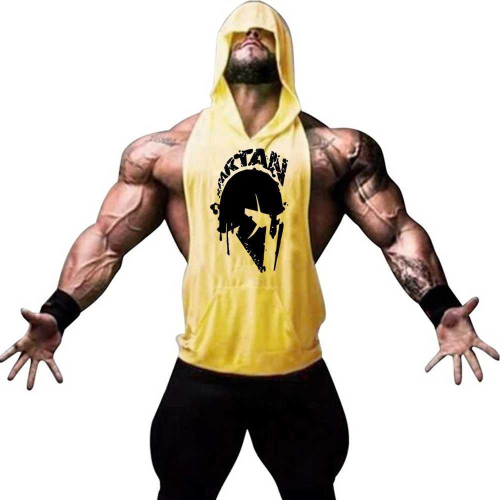Brand new gym clothing mens hooded T-shirt with drop arm hole bodybuilding muscle tank top exercise sleeveless vest X250327